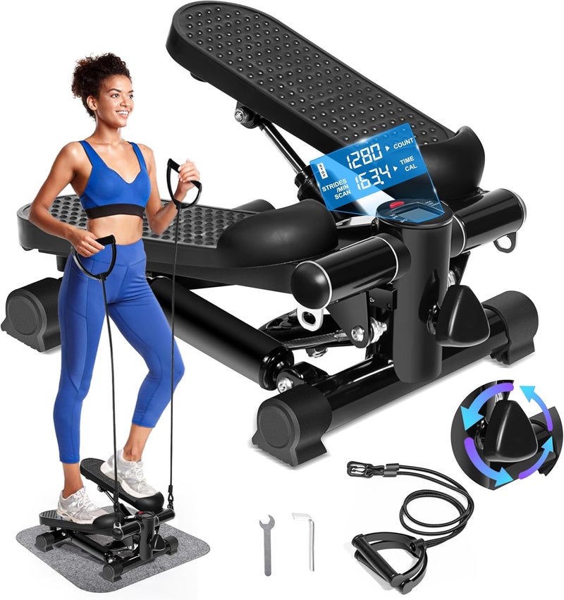 TopMajor Steppers for Exercise at Home with 330 lbs Weight Capacity, Resistance Bands & Non-Slip Mat for Full Body Workout, Adjustable Height Hydraulic Stepper with LCD to Monitor Steps & Time - Image 1